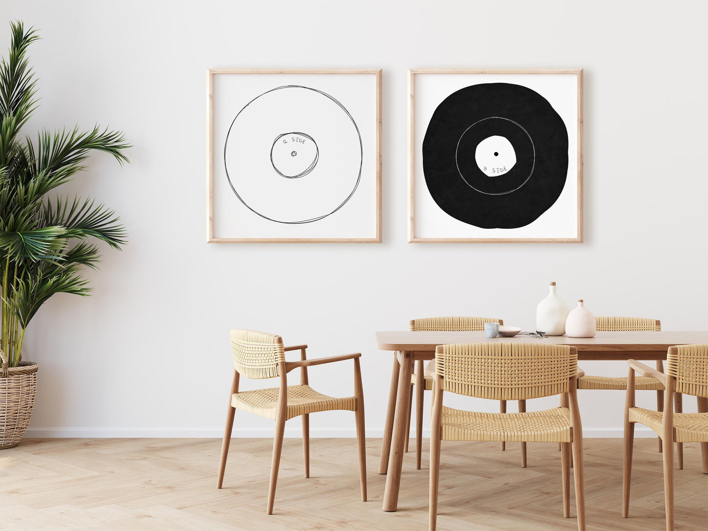 Set of 2 Minimal Abstract Vinyl Art, Square Prints