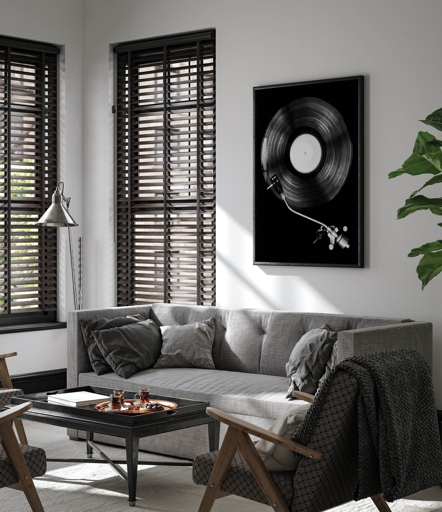 Cool Black and White Photographic Record Player Print