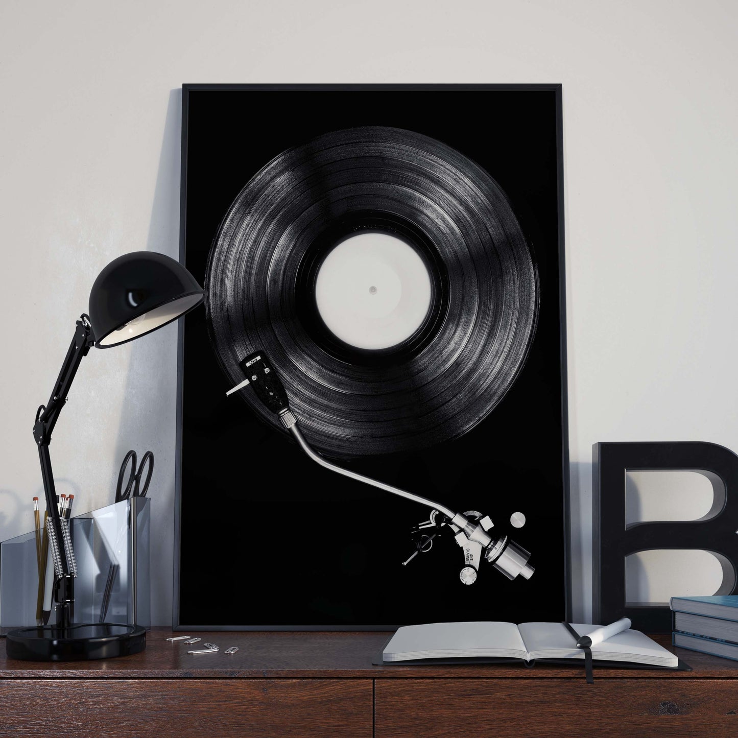 Cool Black and White Photographic Record Player Print