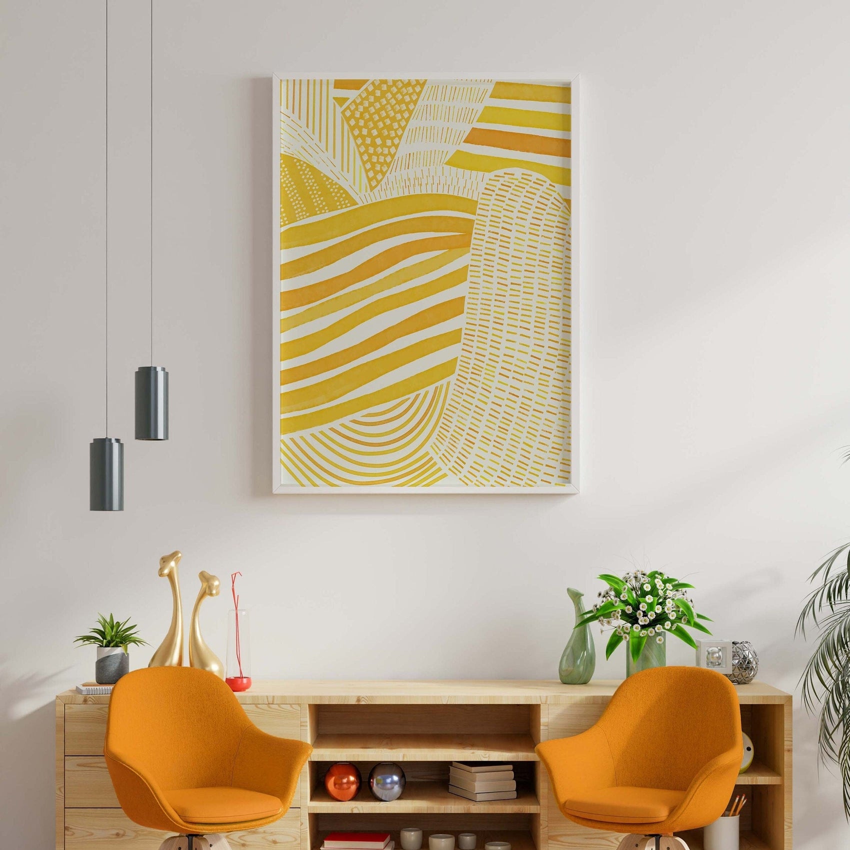 Fun Yellow Illustration Abstract Art Print
