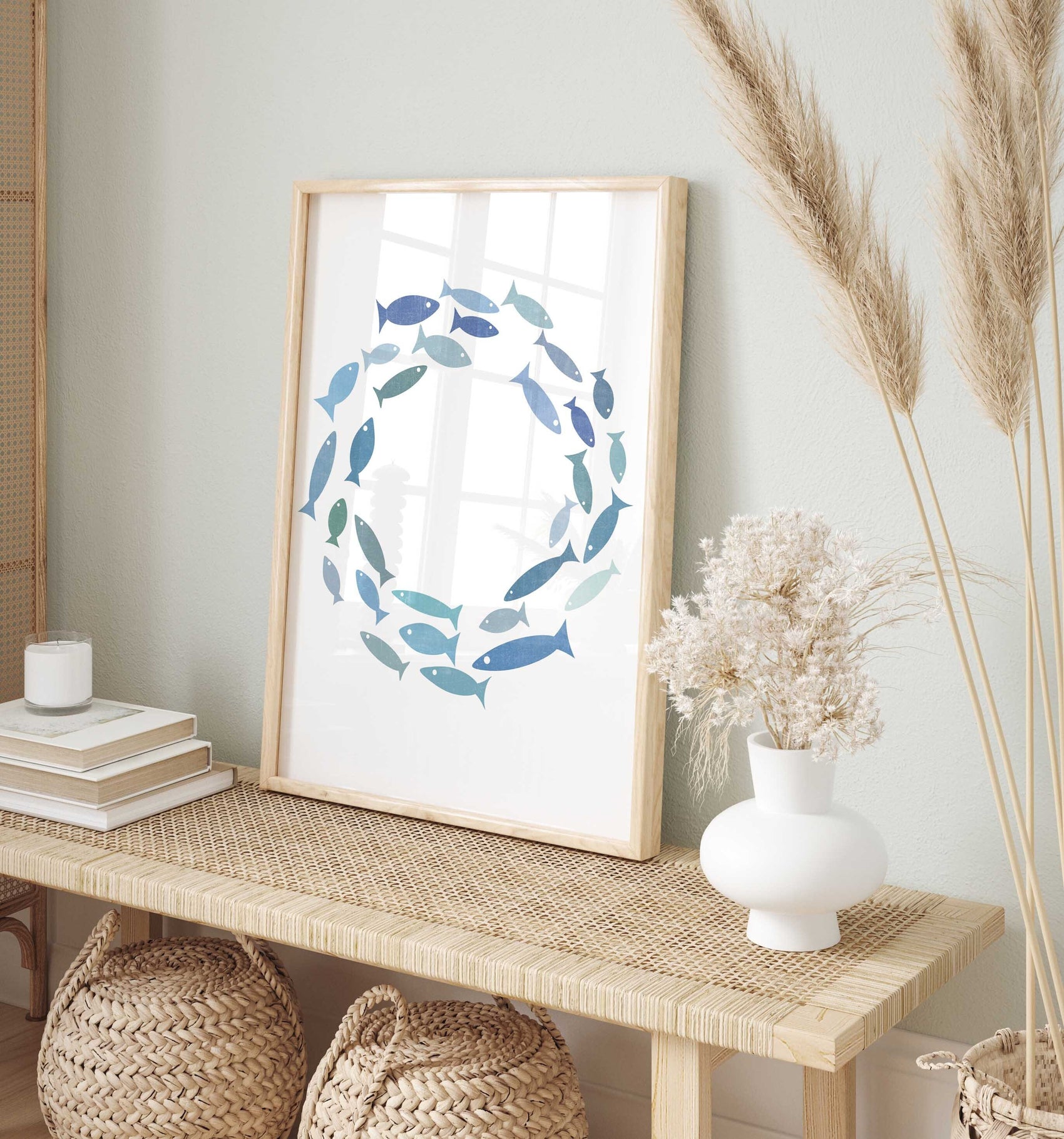 Blue Abstract Fish Wall Art Print