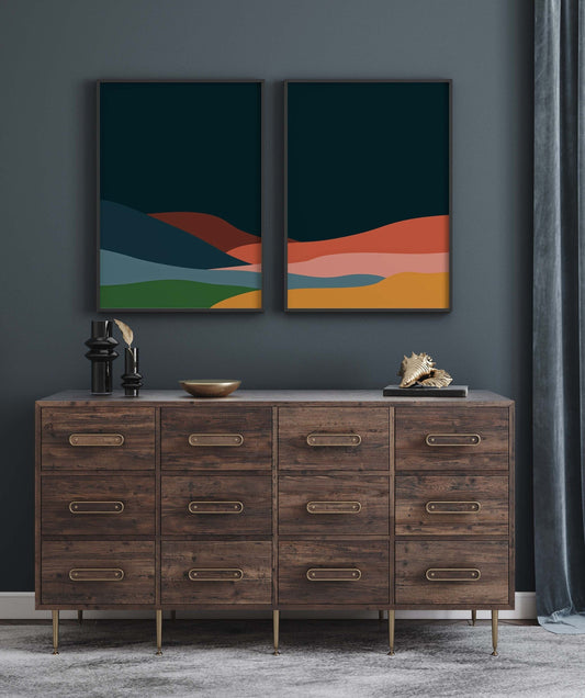 Set of 2 Colorful Abstract Landscape Art Prints