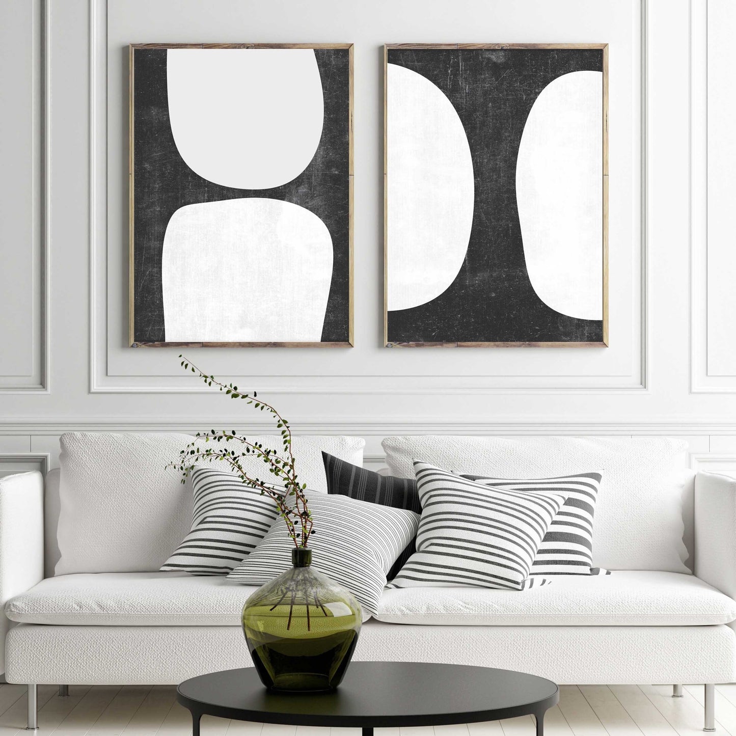 Set of 2 Black and White Ultra Modern Abstract Prints
