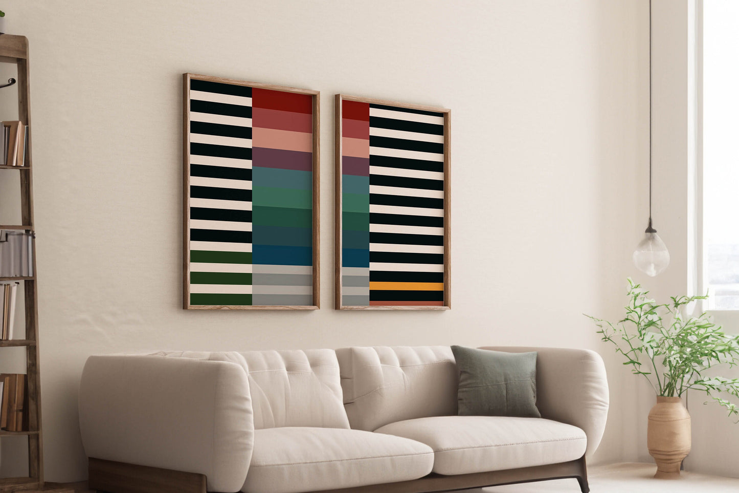 Set of 2 Cool Colorful Abstract Striped Wall Art Prints