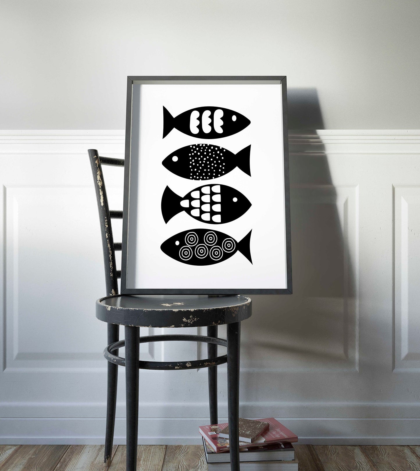 Cool Black and White Abstract Fish Print, for the Bathroom