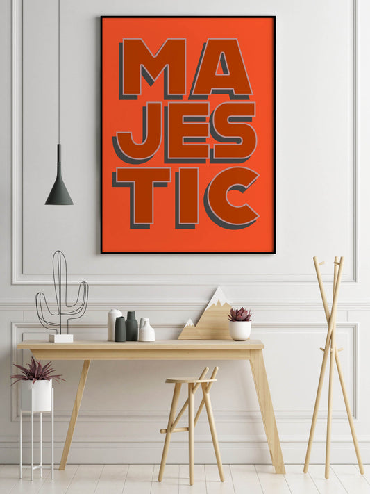 Cool MAJESTIC Text Art PRINT in Peach