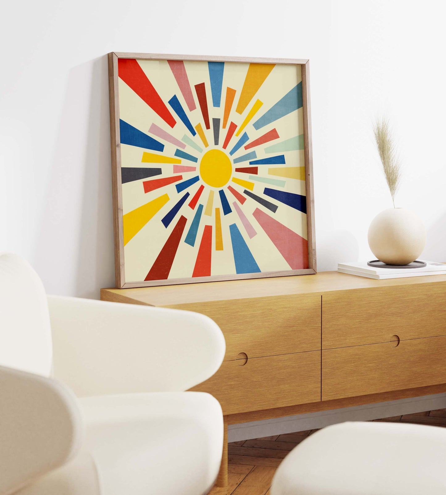 Colorful Retro Sunburst Square Art Print
