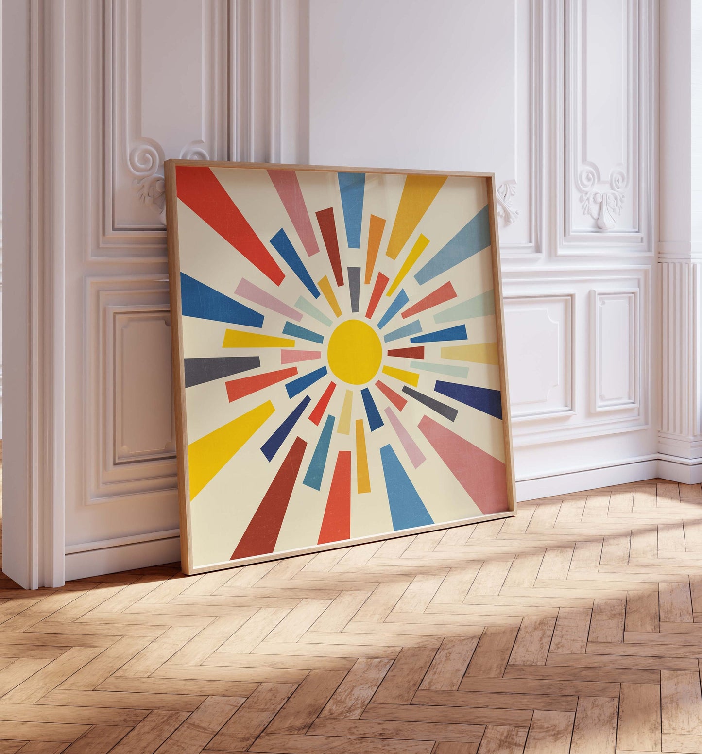 Colorful Retro Sunburst Square Art Print