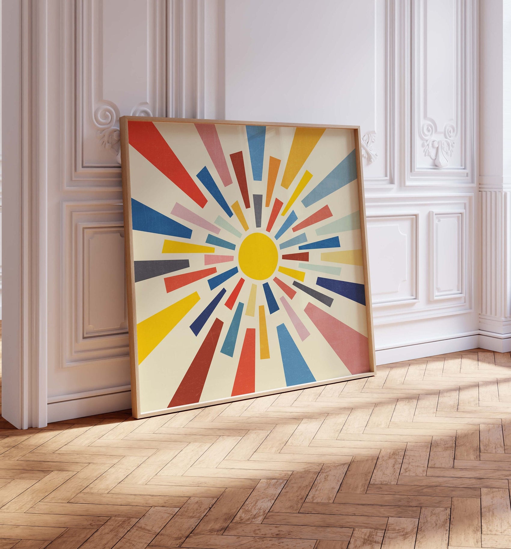 Colorful Retro Sunburst Square Art Print