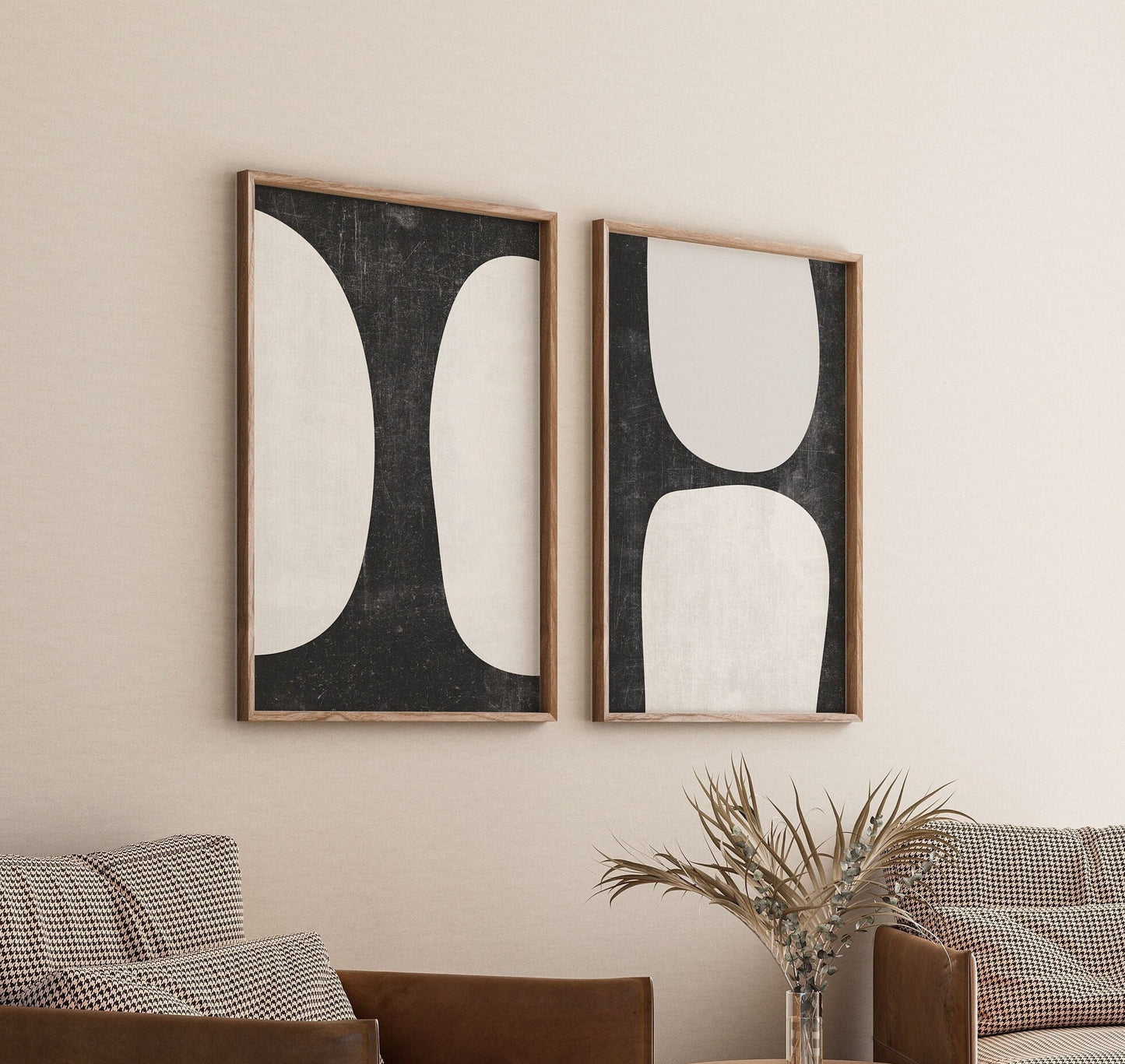 Set of 2 Black and White Ultra Modern Abstract Prints