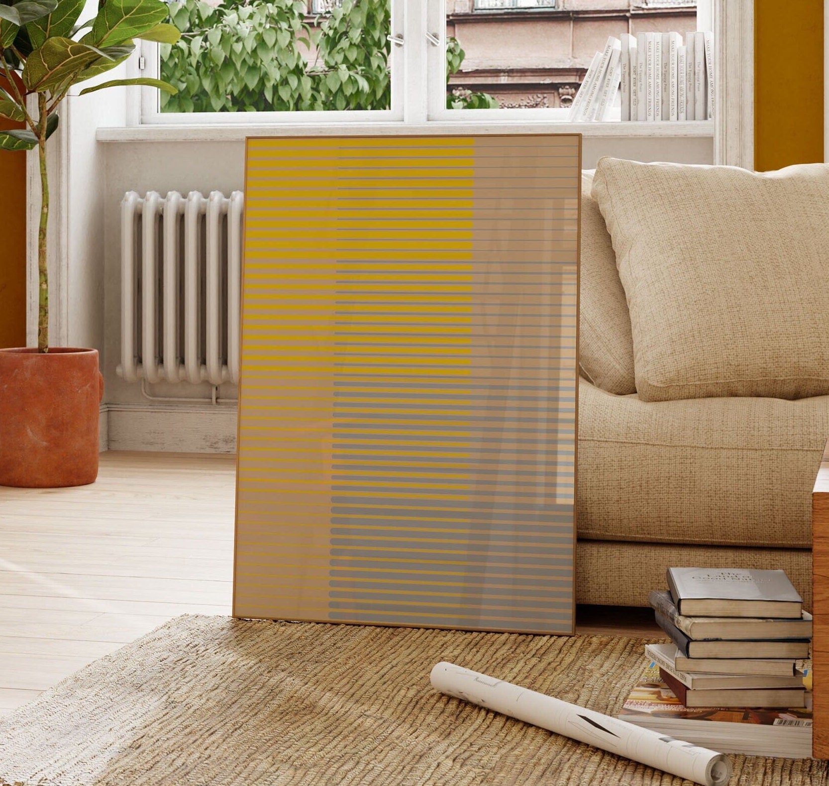 Modern Yellow and Blue Line Art Print - Minimal Abstract Wall Decor