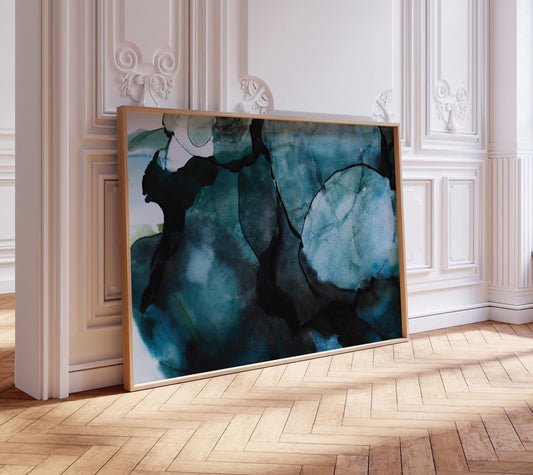 Deep Blue Watercolor Abstract Painting Art Print