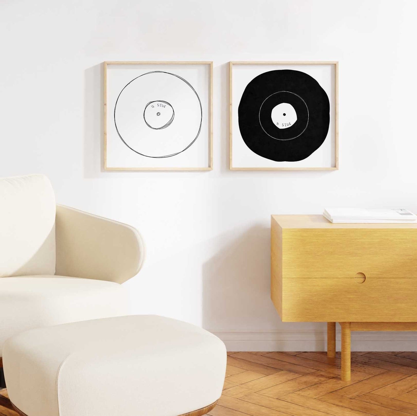Set of 2 Minimal Abstract Vinyl Art, Square Prints