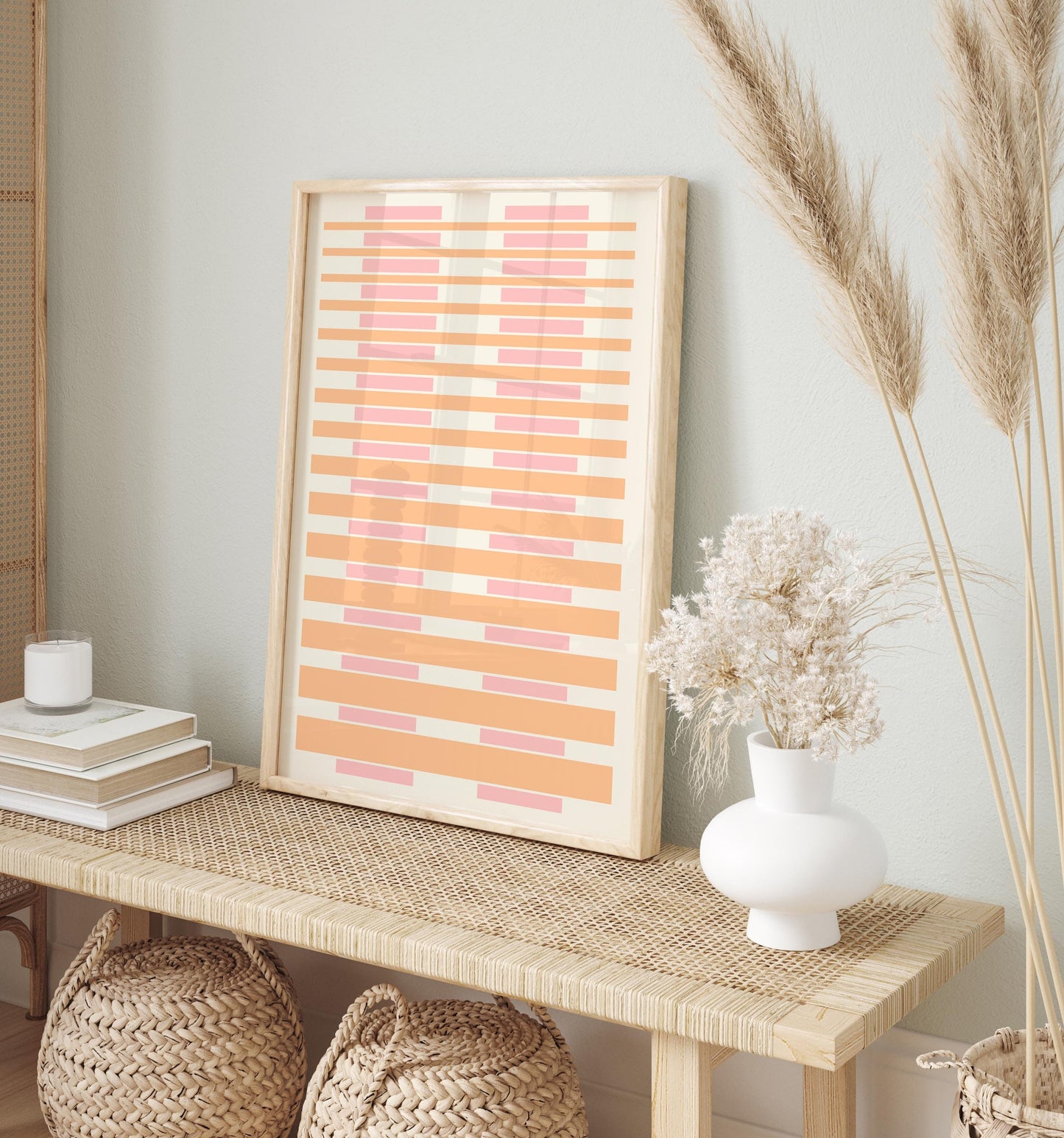 Boho Pink and Orange Modern Art Print