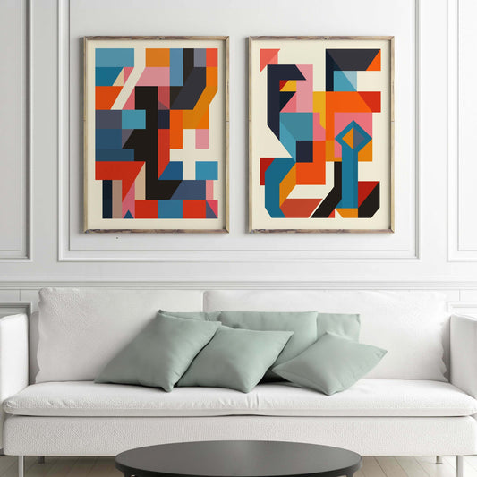 Set of 2 Cool Geometric Colorful Abstract Art Prints