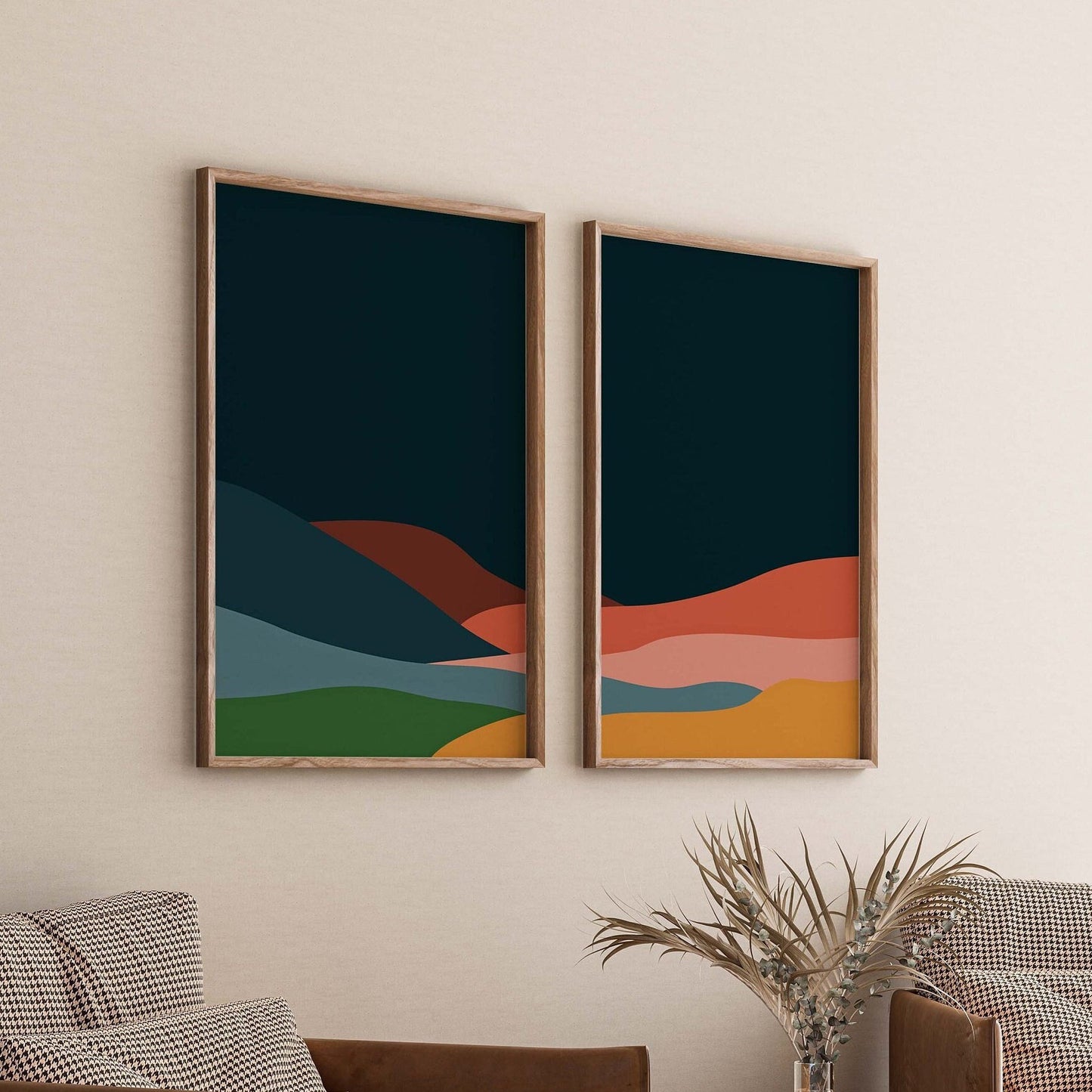 Set of 2 Colorful Abstract Landscape Art Prints