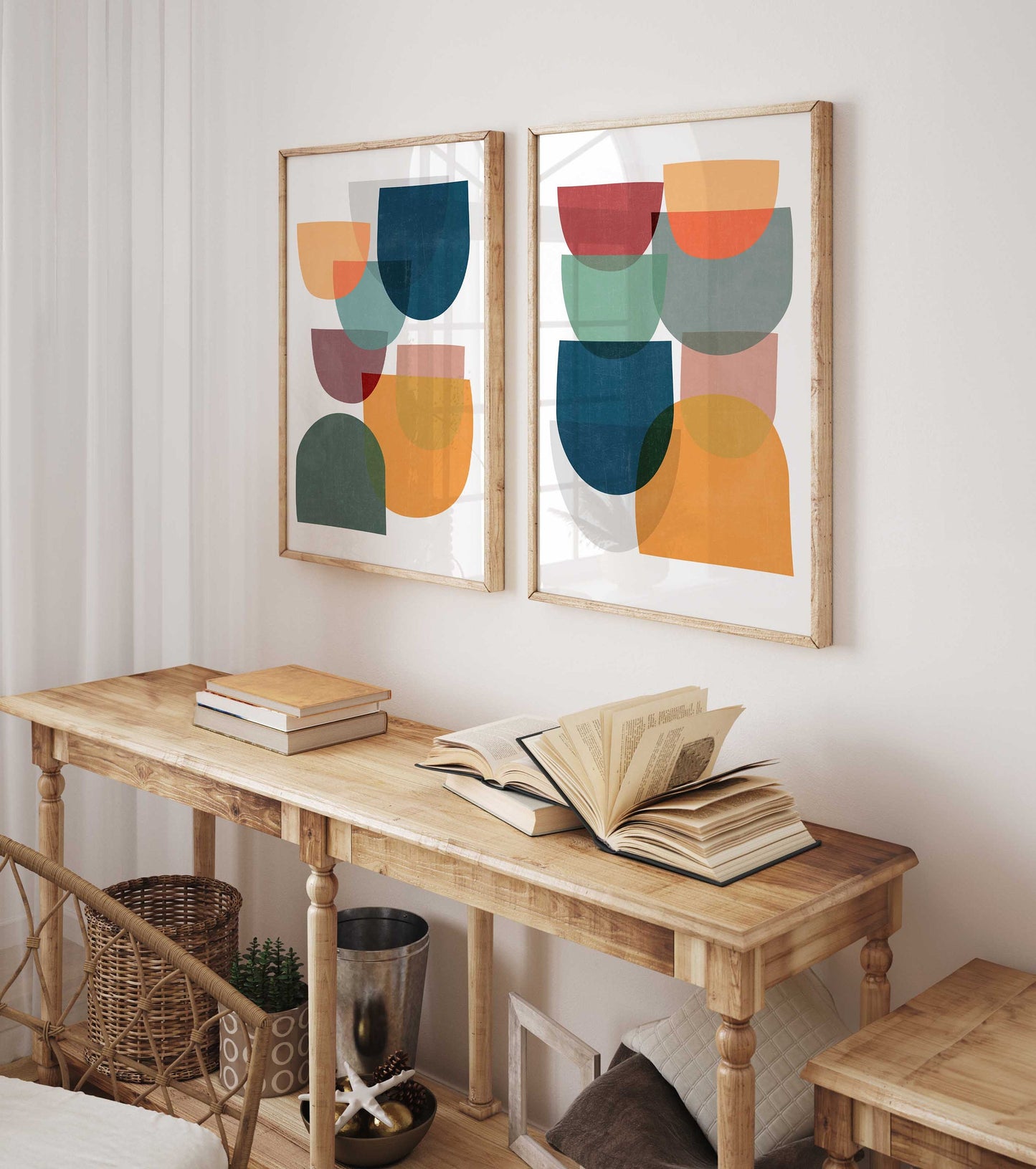 Set of 2 Colorful Mid Century Modern Art Prints