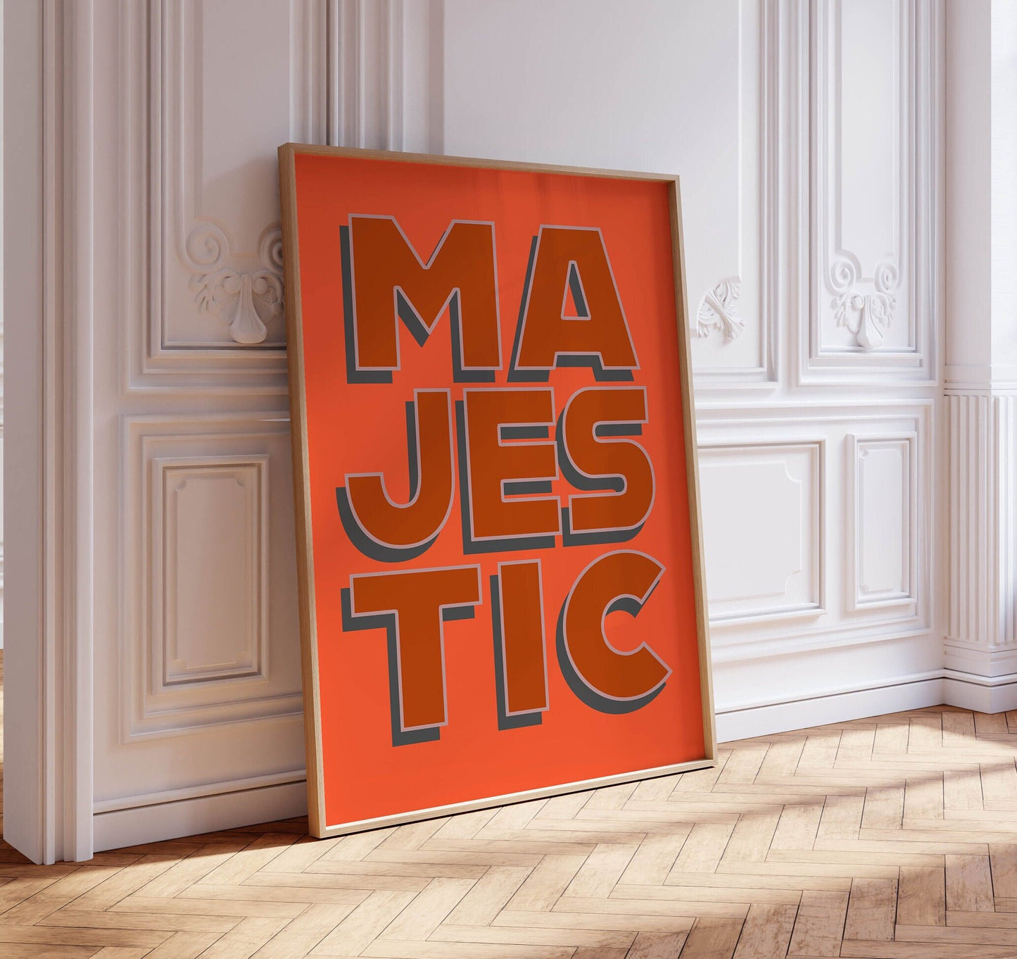 Cool MAJESTIC Text Art PRINT in Peach