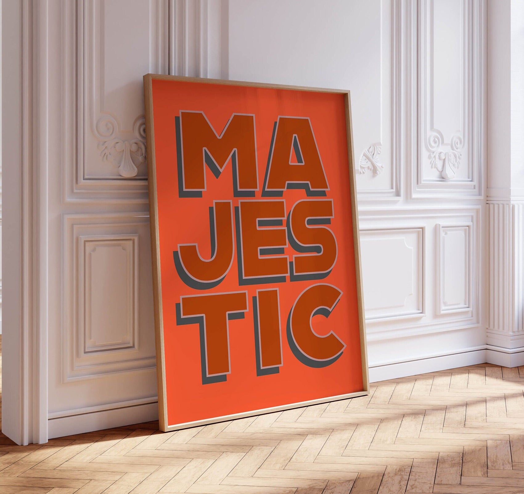 Cool MAJESTIC Text Art PRINT in Peach