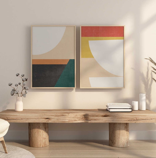Set of 2 Colorful Mid Century Modern Art Prints