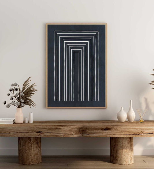 Blue Mid Century Modern Line Art Print