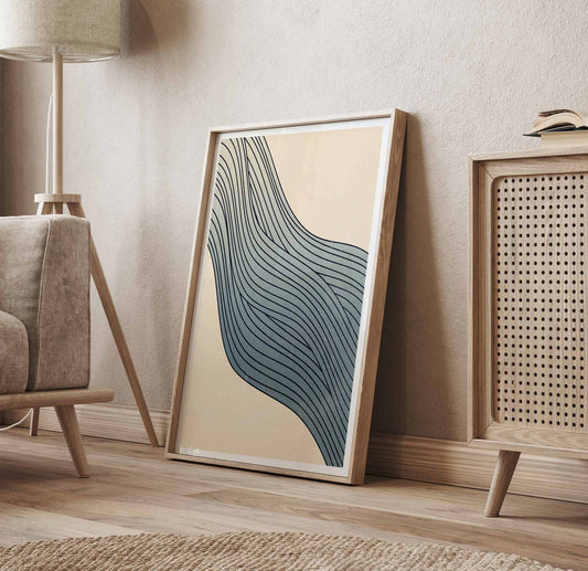 Japanese Light Blue Wave Line Art Print