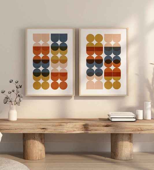 Set of 2 Colorful Mid Century Art Prints