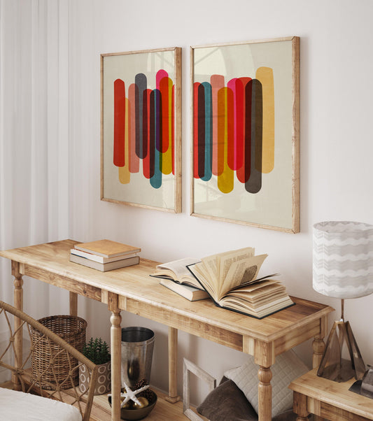 Set of 2 Bold Colorful Fun Art Abstract Prints