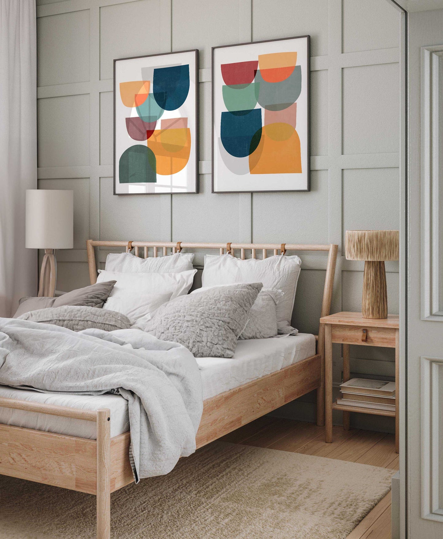 Set of 2 Colorful Mid Century Modern Art Prints
