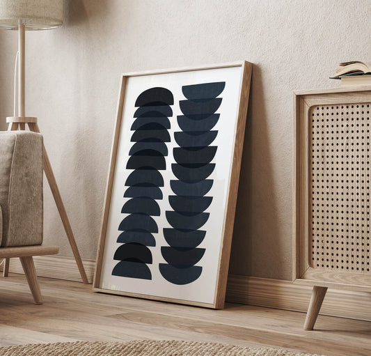 Dark Denim Blue Mid Century Modern Art Print