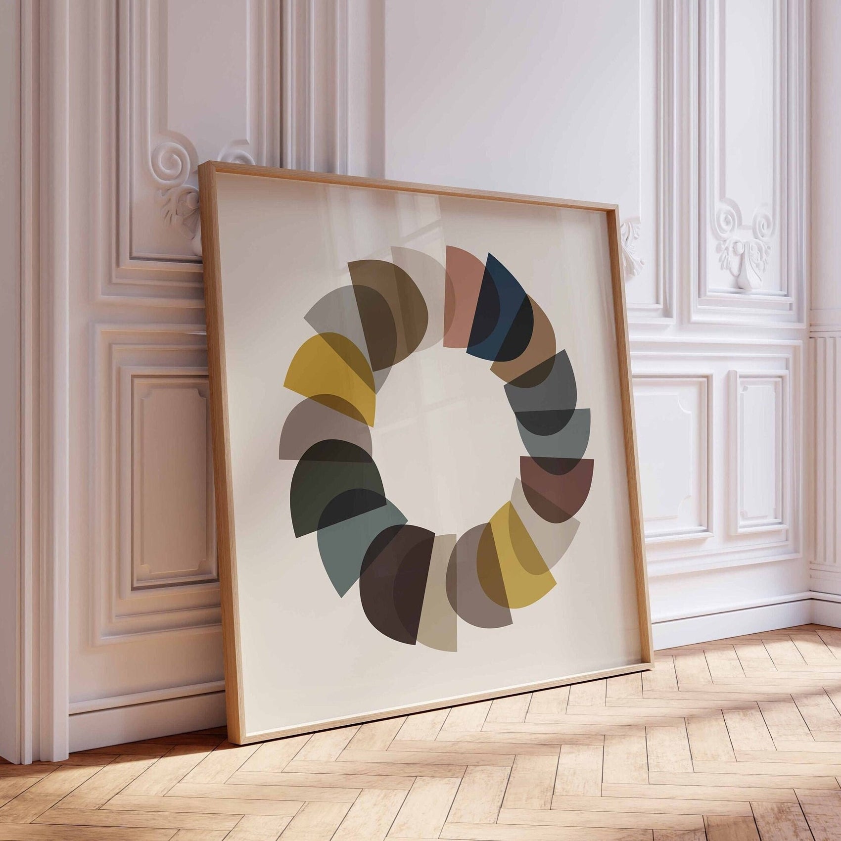 Cool Abstract Square Print in Mid-Century Modern Colors