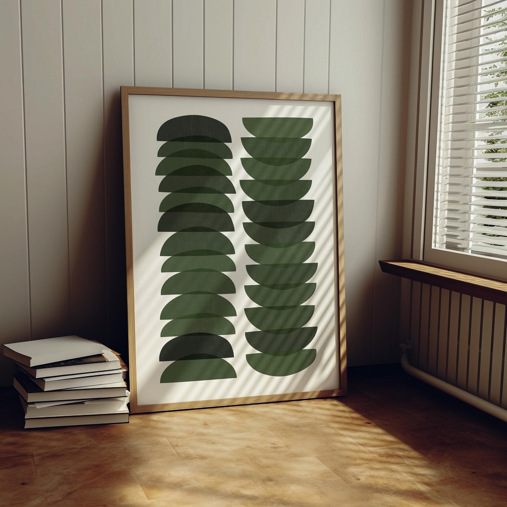 Dark Green Mid Century Modern Art Print: Textured Retro Design