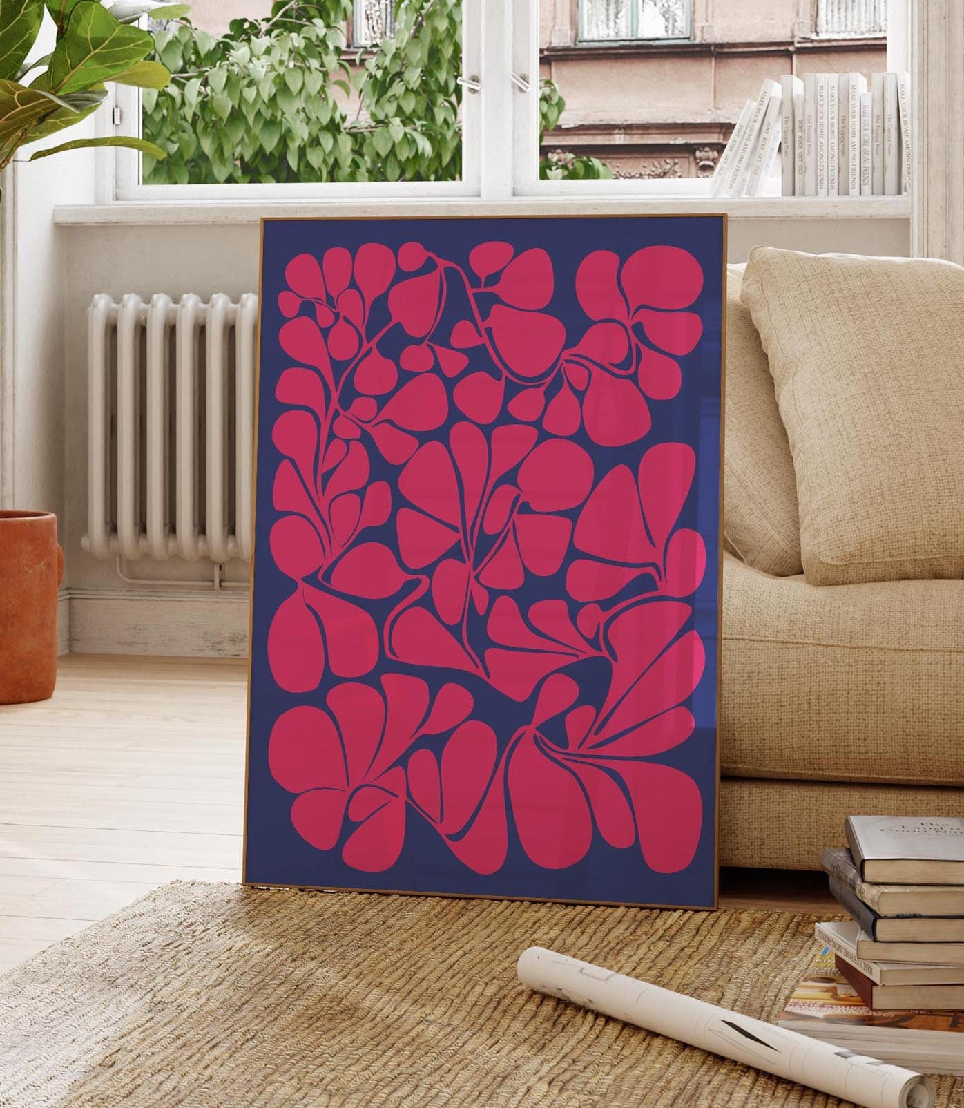 Bright Hot Pink and Blue Wall Art Print