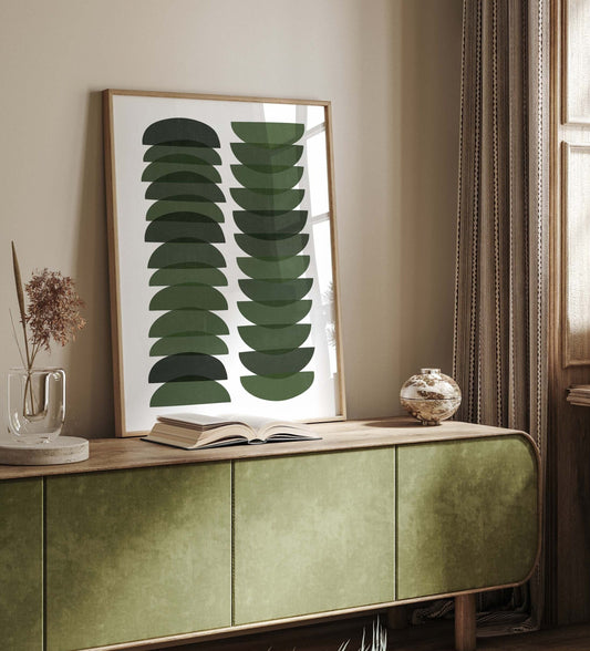 Dark Green Mid Century Modern Art Print: Textured Retro Design