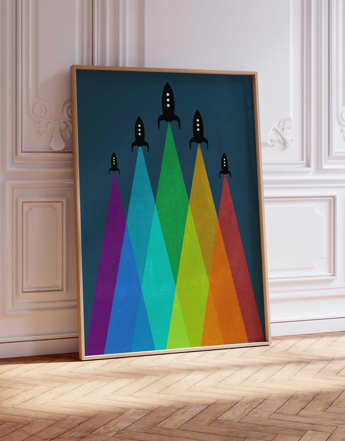 Fun Rainbow Rocket Art Print, for Kid's Rooms