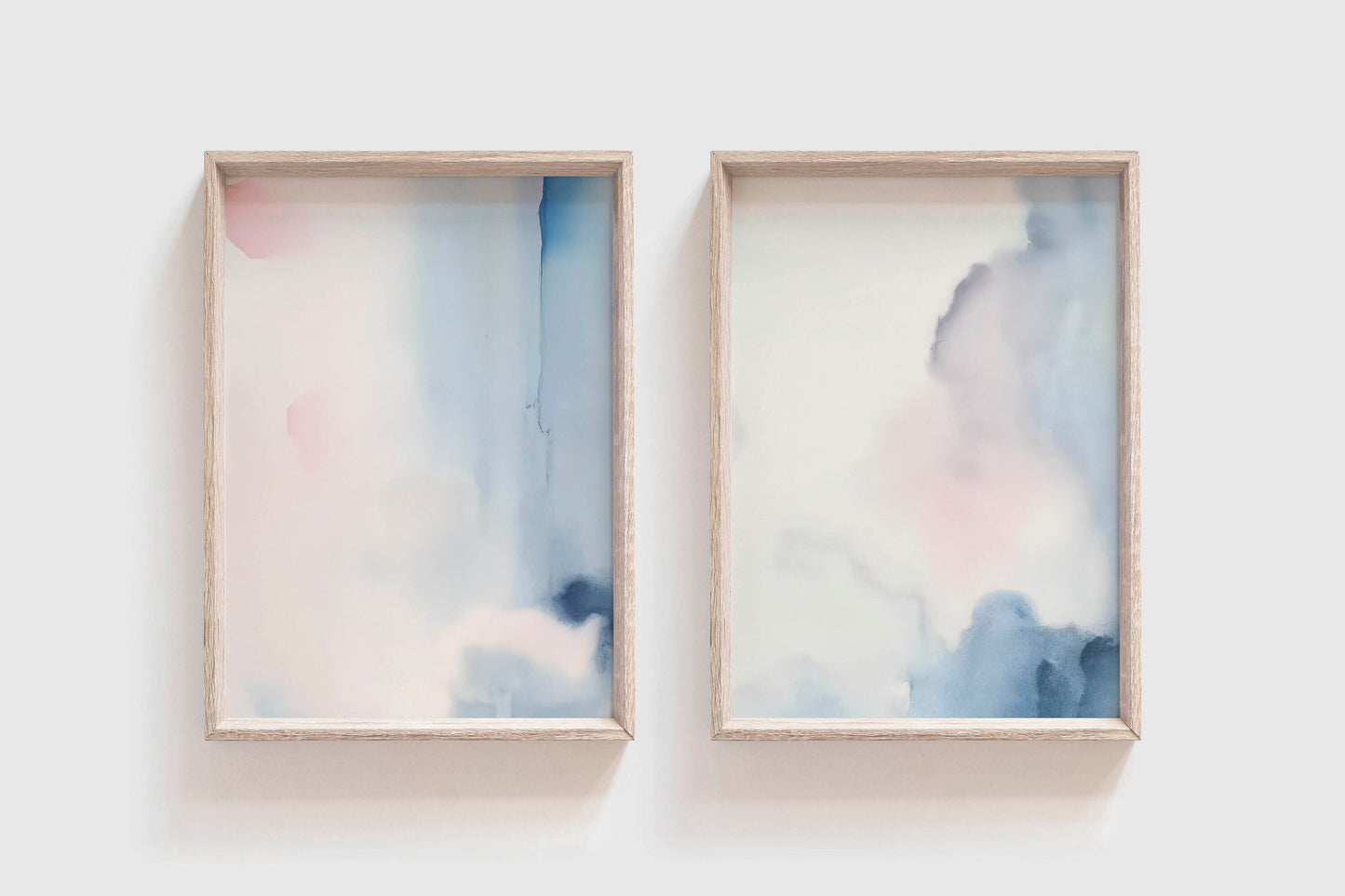 Set of 2 Blue and Pink Pastel Digital Abstract Watercolour Wash Prints