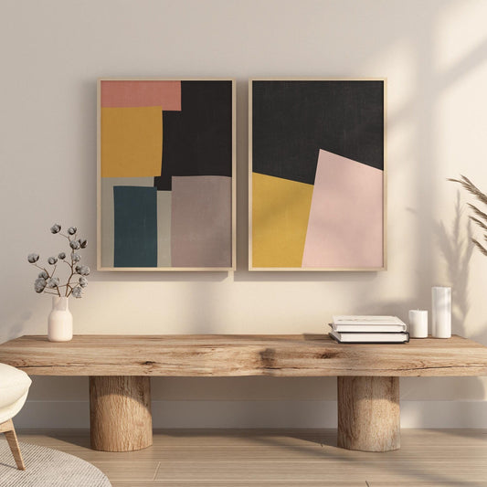 Set of 2 Boho Color Block Abstract Wall Art Prints