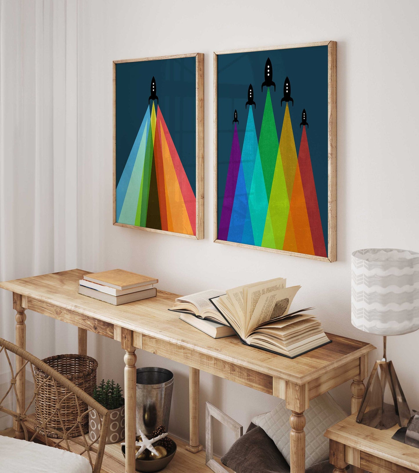 Set of 2 Cool Colorful Abstract Kids Rocket Prints