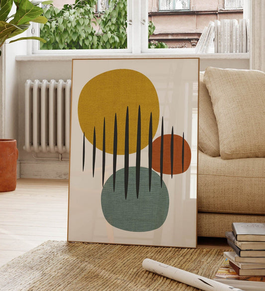 Set of 2 Mid Century Modern Art Prints - Yellow and Red Decor