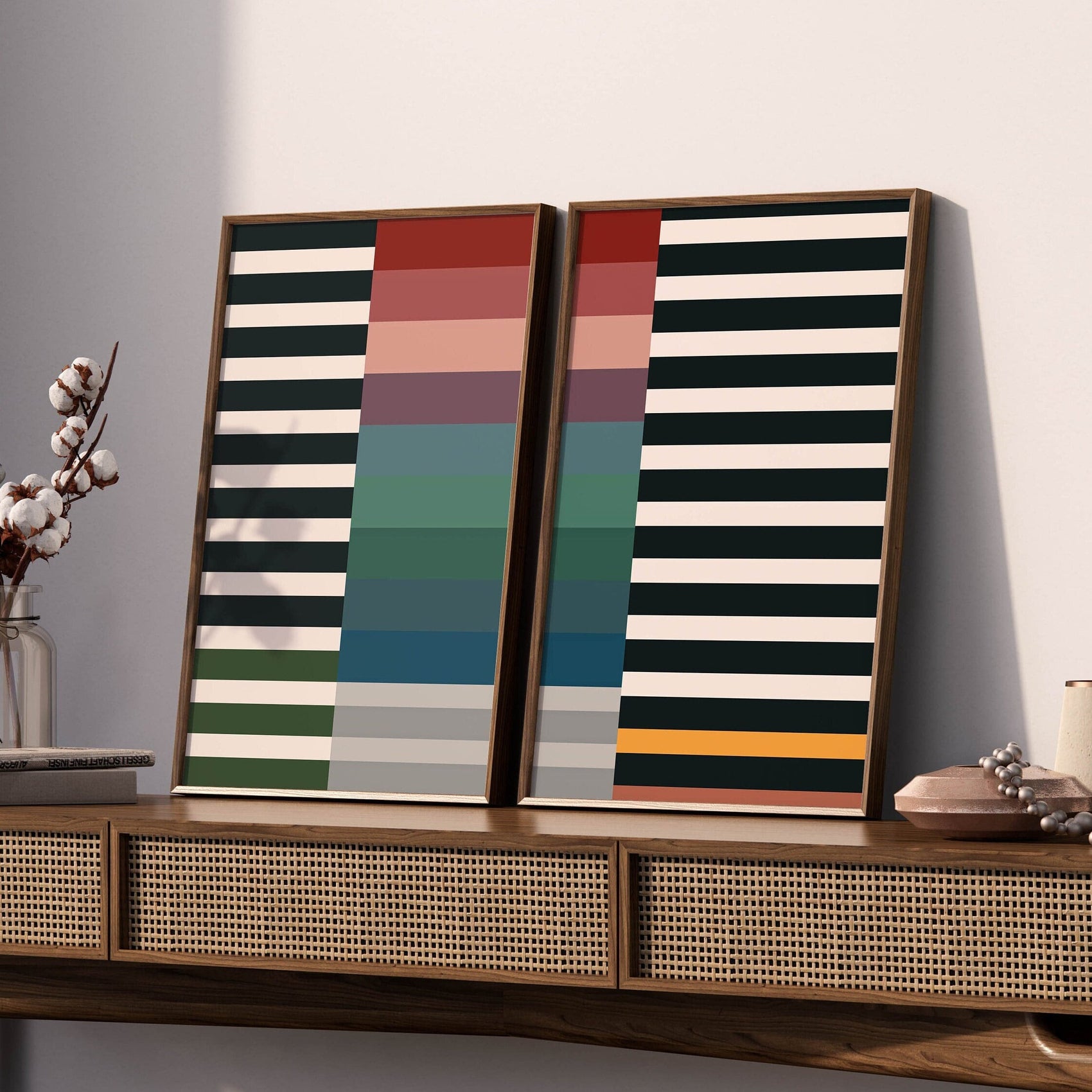 Set of 2 Cool Colorful Abstract Striped Wall Art Prints