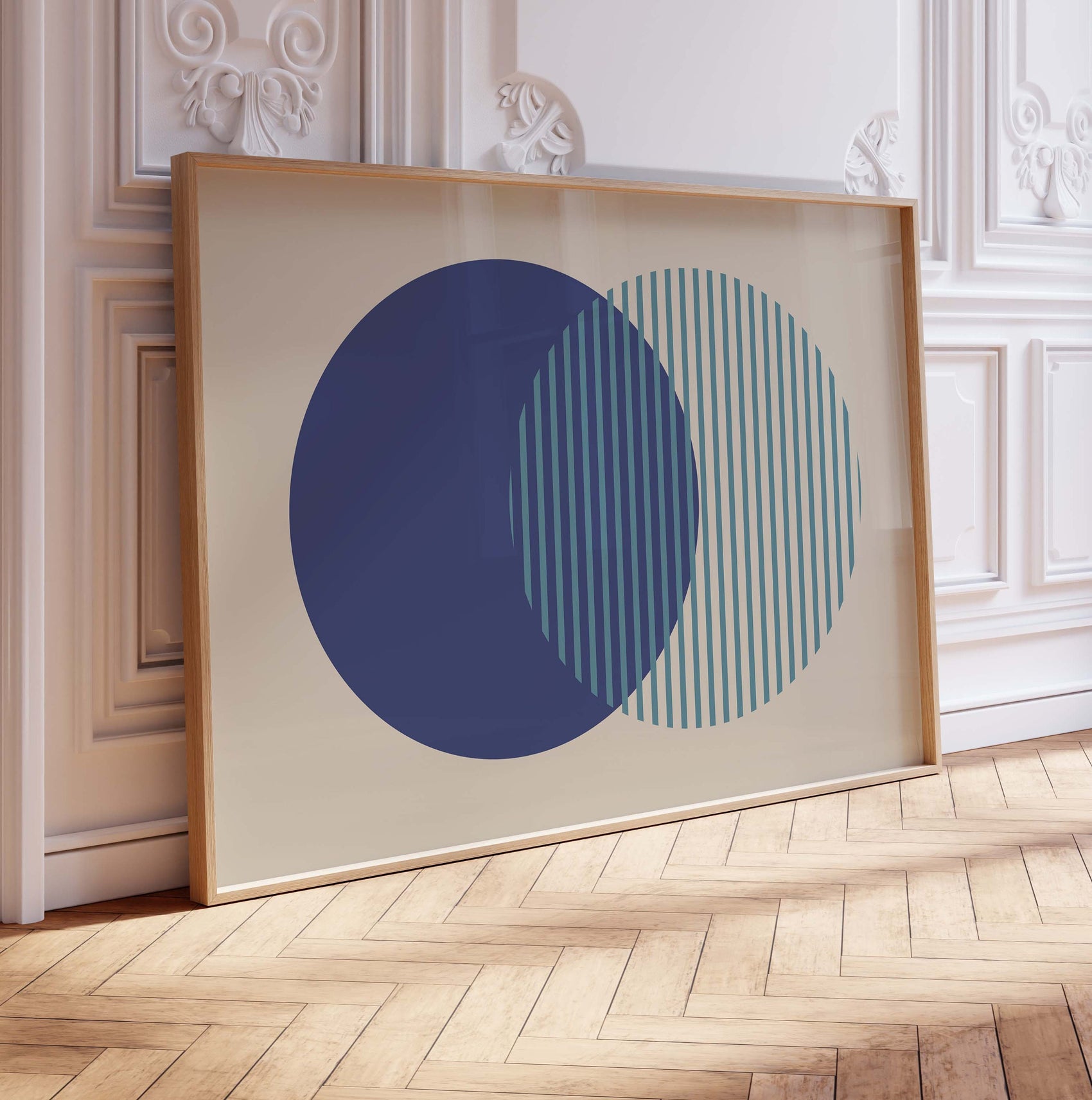 Blue Mid Century Circles Modern Abstract Art Print