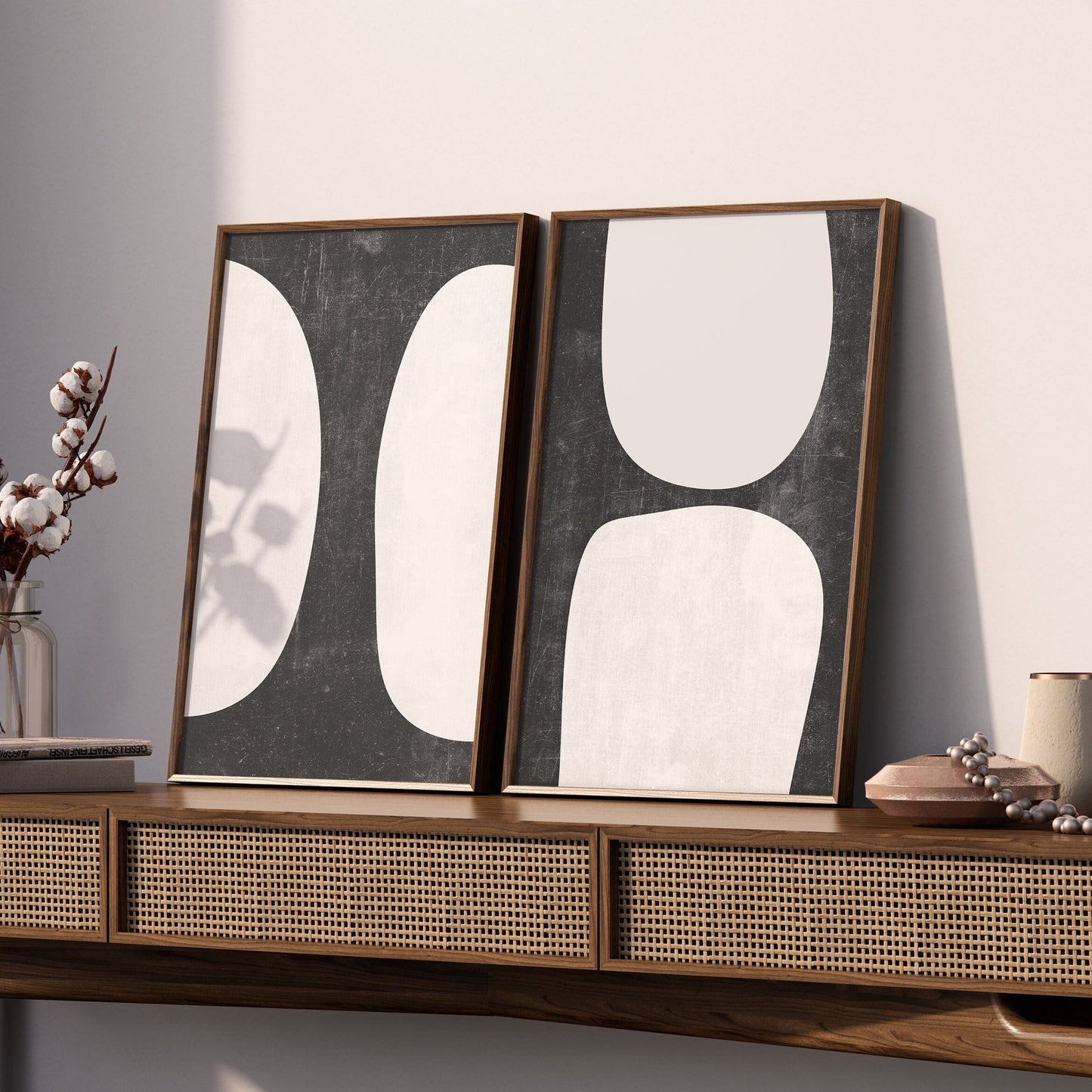 Set of 2 Black and White Ultra Modern Abstract Prints