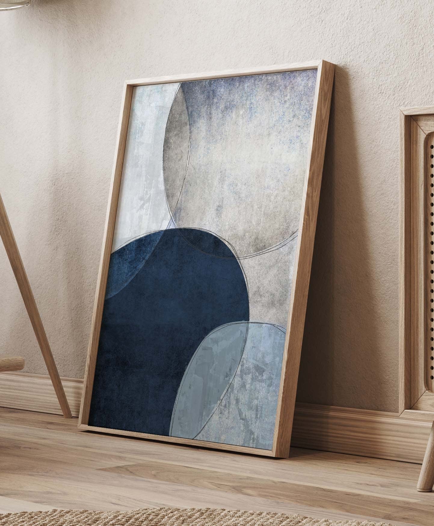 Set of 2 Blue Abstract Painting Art Prints