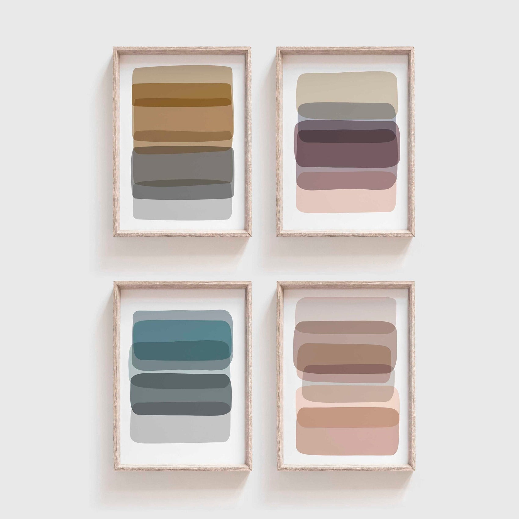 Set of 4 Boho Abstract Color Block Wall Art Prints