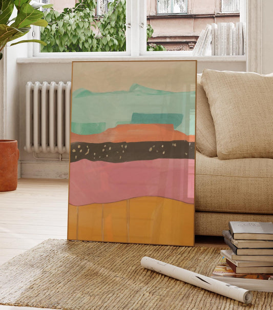 Set of 2 Abstract Pastel Landscape Prints - Colorful Modern Digital Wall Art