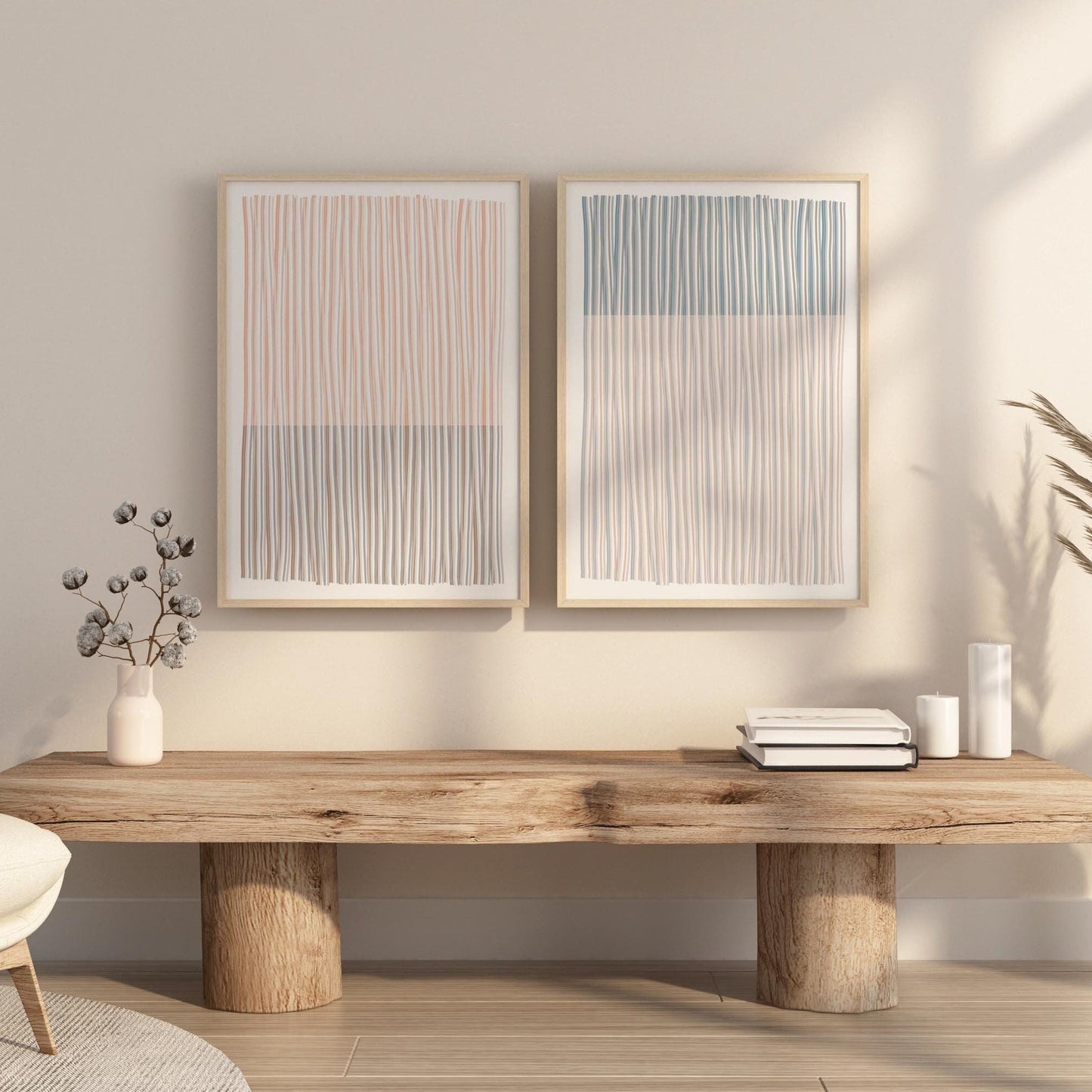 Set of 2 Cute Pastel Boho Abstract Line Art Prints