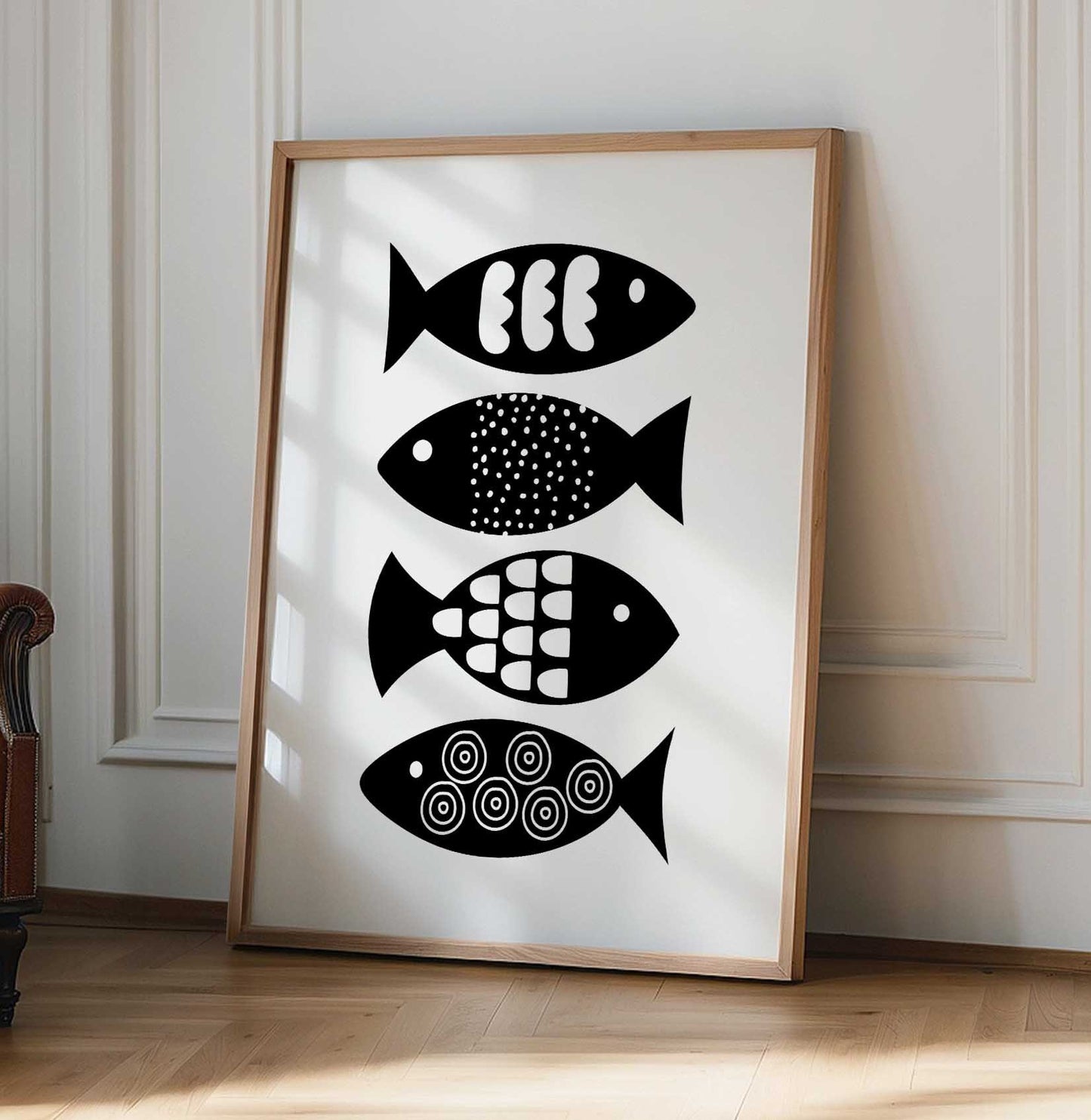 Cool Black and White Abstract Fish Print, for the Bathroom