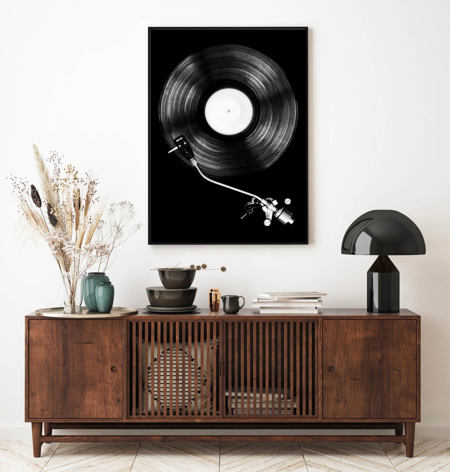 Cool Black and White Photographic Record Player Print