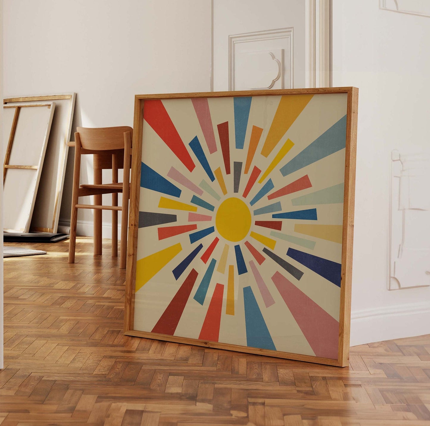 Colorful Retro Sunburst Square Art Print