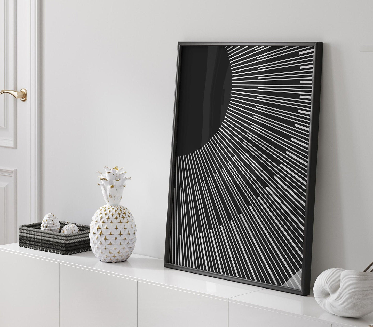 Modern Boho Black and White Sun Art Print